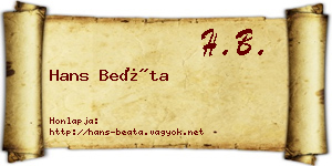 Hans Beáta névjegykártya